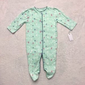 Mint footie pajamas with hot air ballon print